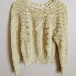 Free People Yellow Crew Neck Sweater with Fluffy Texture